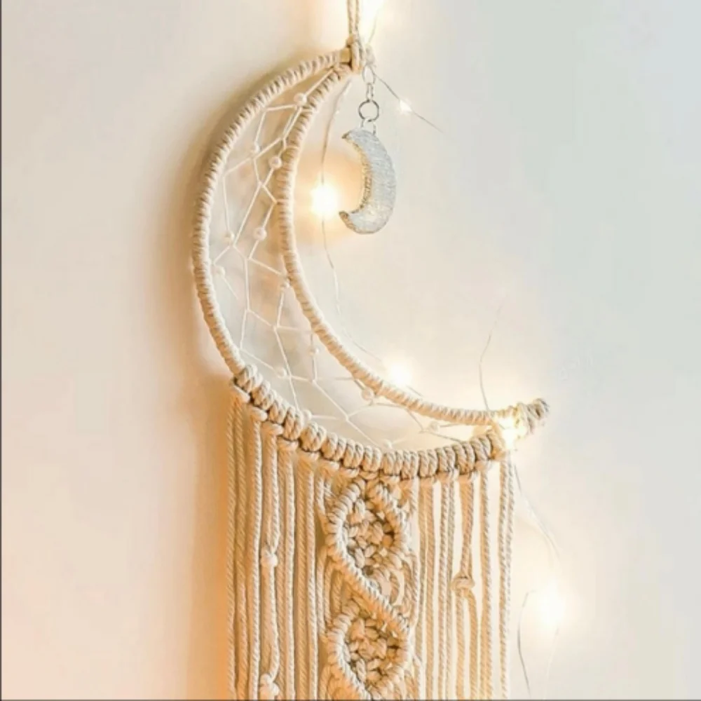 Macrame Crescent Moon Dream Catcher Ivory White Wall Decor Big Boho Dreamcatcher